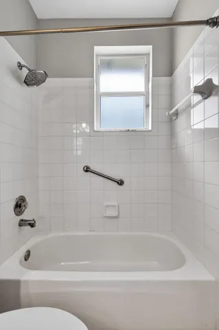a bathroom with a bathtub