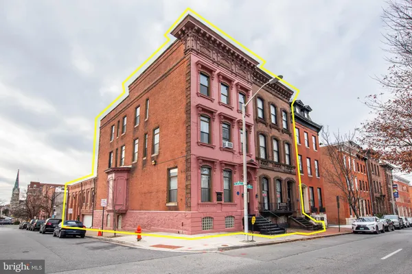 front view of a building with a street