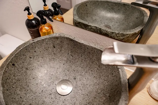 a bathroom with a bath tub