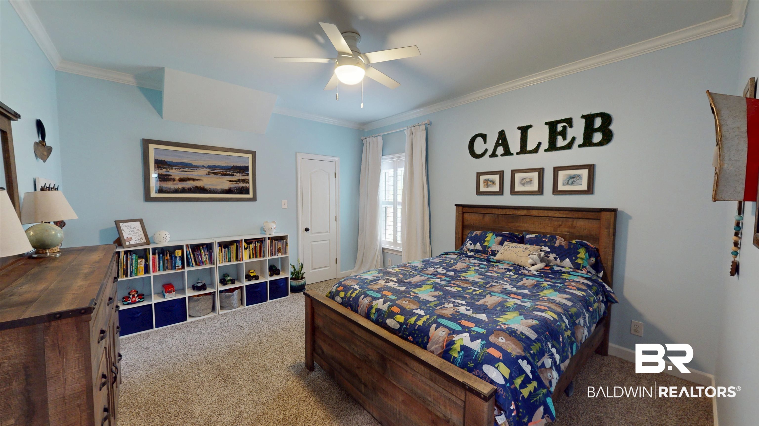 8775 Dawes Lake Road North Mobile, AL 36619 - Photo 30 of 59 Bedroom with carpet floors, ornamental molding, and ceiling fan