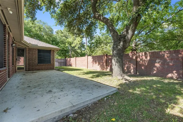 a view of a backyard with large tree