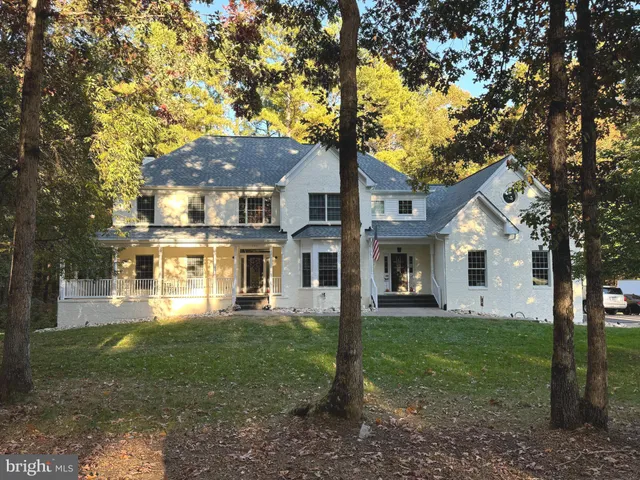 a view of a house with a yard potted plants and large tree