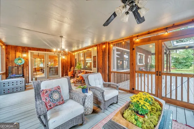 a view of a park with large trees