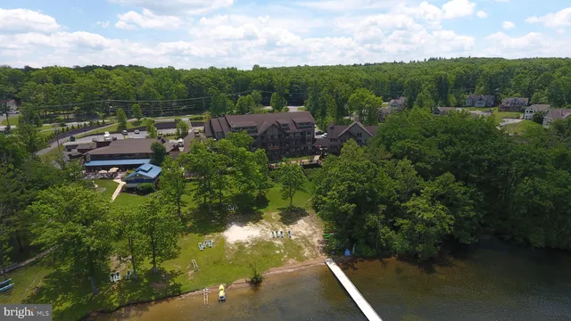 a view of a city street from a lake
