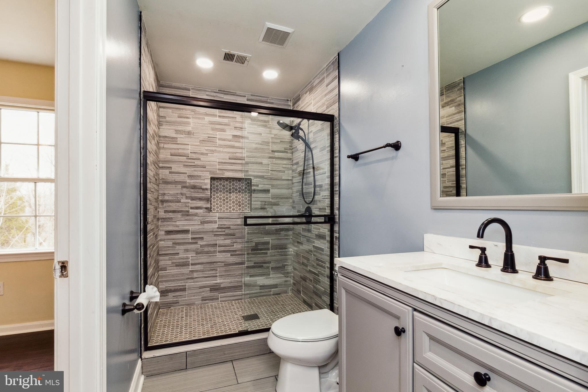 13157 Mt Paran Church Road Linden, VA 22642 - Photo 18 of 27 a bathroom with a shower sink vanity mirror and toilet