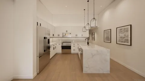 a view of a kitchen with electric appliances