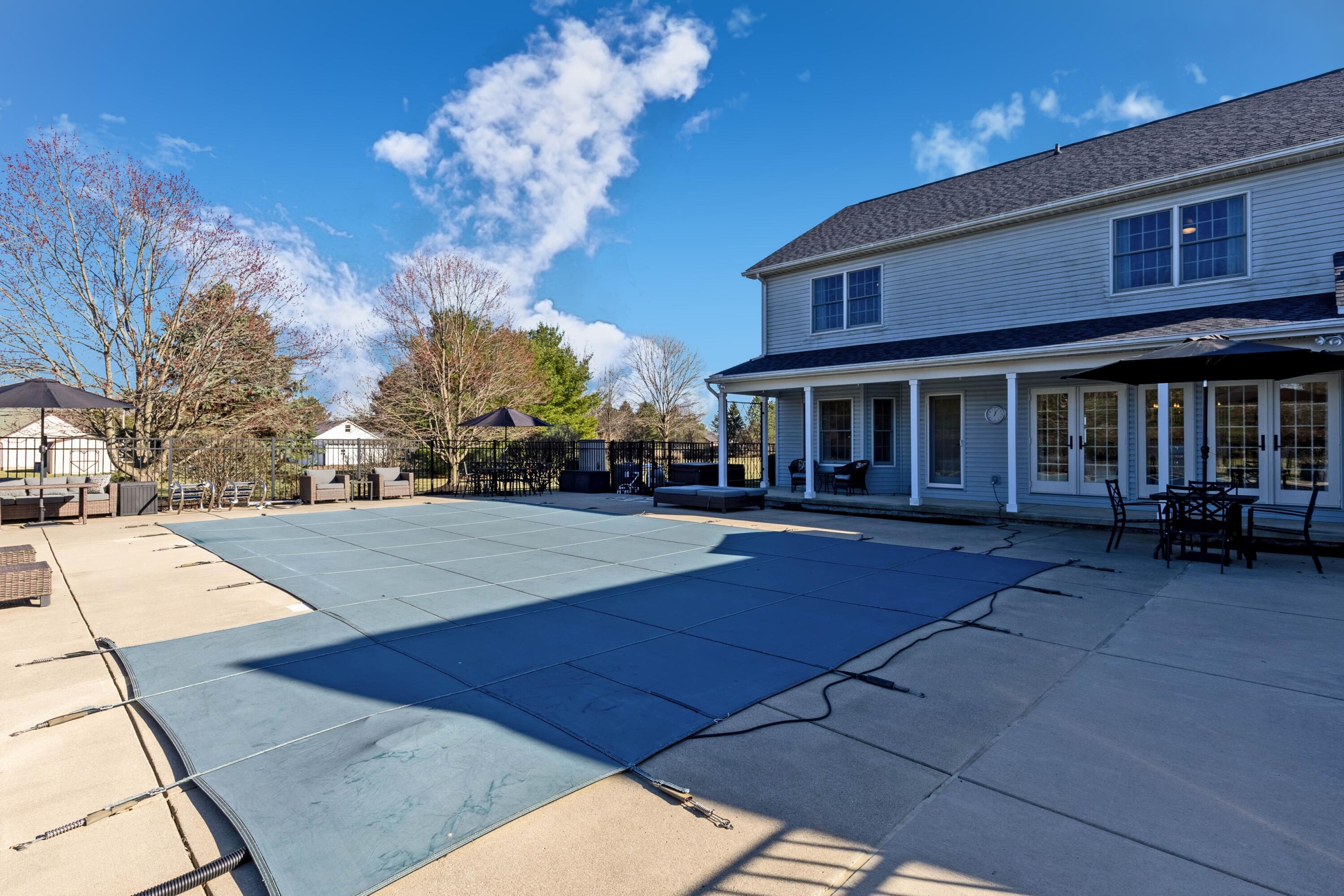 1364 Dale Ford Road Delaware, OH 43015 - Photo 94 of 112 • Concrete surround • New pool pump ~ 2023 • Rebuilt heater ~ 2024 (natural gas fueled) • Aluminum fenced yard • Flood lights • Two person hot tub