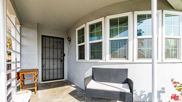 a building outdoor space with seating