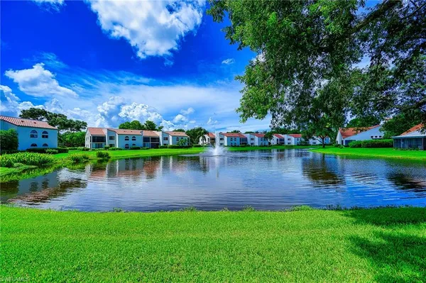 a lake view with a garden