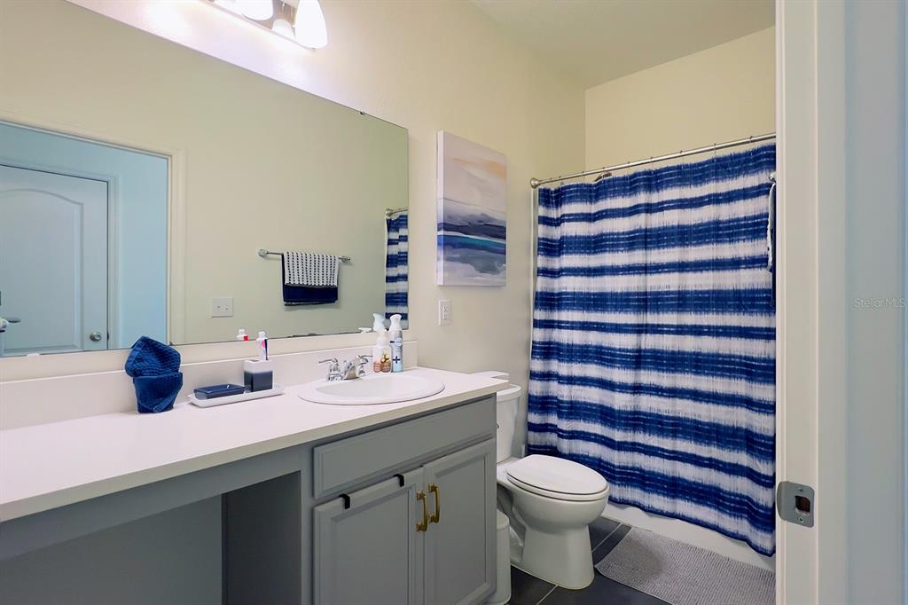 2755 Mdw Strm Way Clermont, FL 34714 - Photo 41 of 64 a bathroom with a sink a toilet a mirror and shower curtain