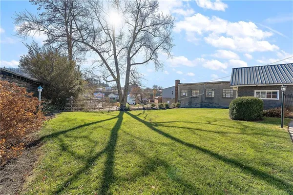 a view of an house with backyard and swimming pool