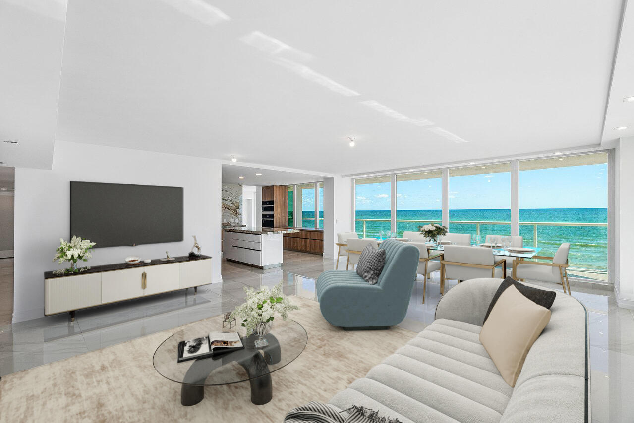 3505 South Ocean Boulevard, Unit 4S Highland Beach, FL 33487 - Photo 10 of 48 a living room with furniture and a flat screen tv