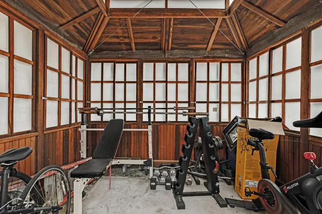 a view of a room with gym equipment