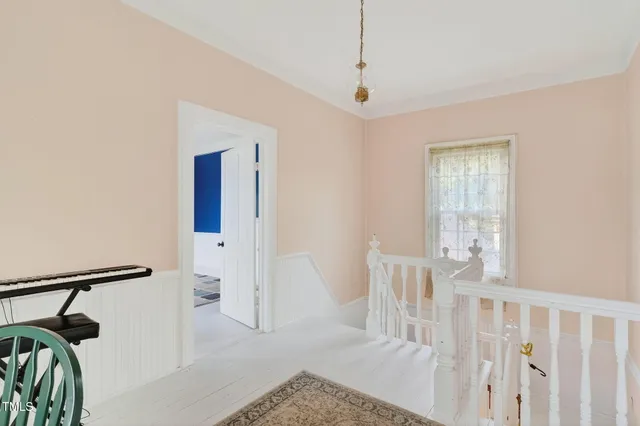 a garden view with a seating space