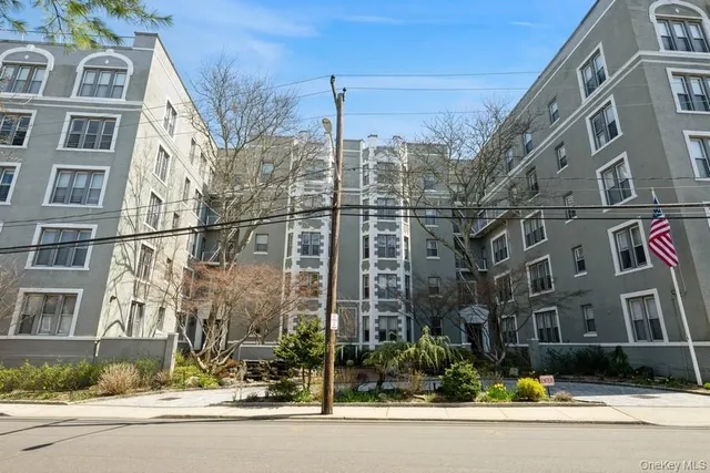 a view of a building and a street