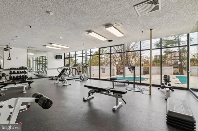 a view of a room with gym equipment