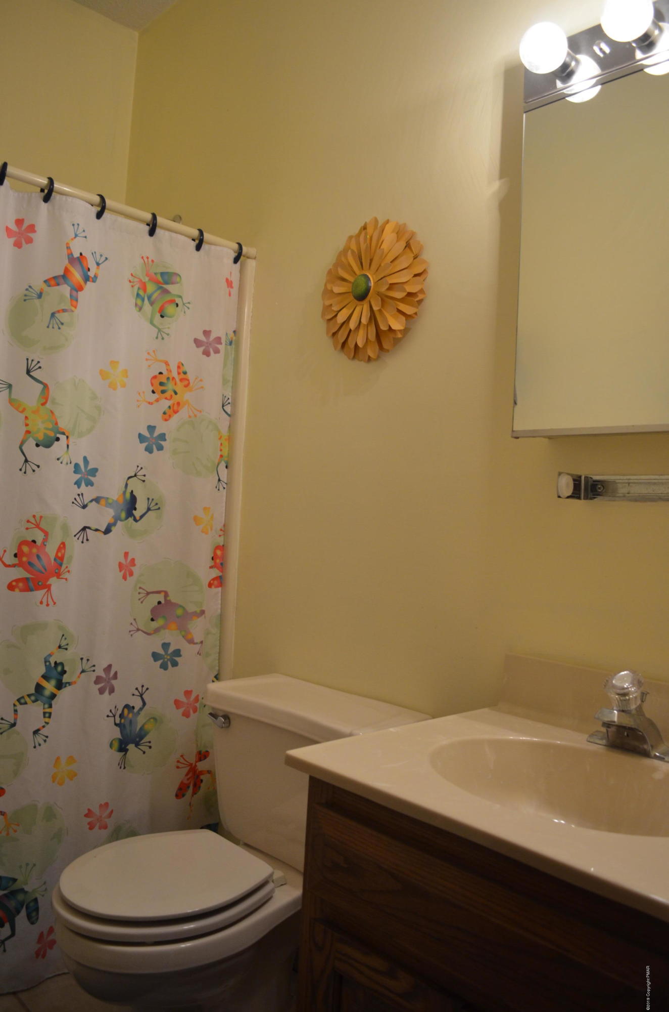 9 Birch Point Road Gouldsboro, PA 18424 - Photo 37 of 41 a bathroom with a sink a toilet and a shower curtain