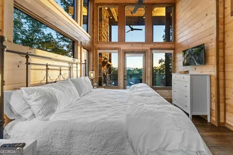 a bathroom with a bathtub and shower