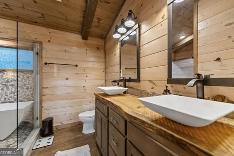 a view of a bathtub in a bathroom