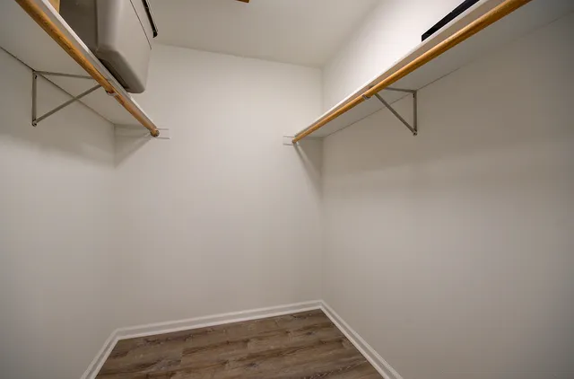 a view of a room with racks on the wall