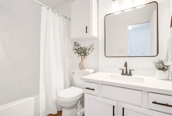 a bathroom with a sink a toilet and a mirror