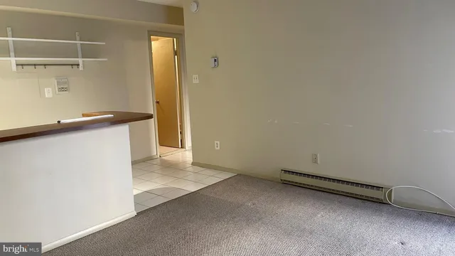 an empty room with a door