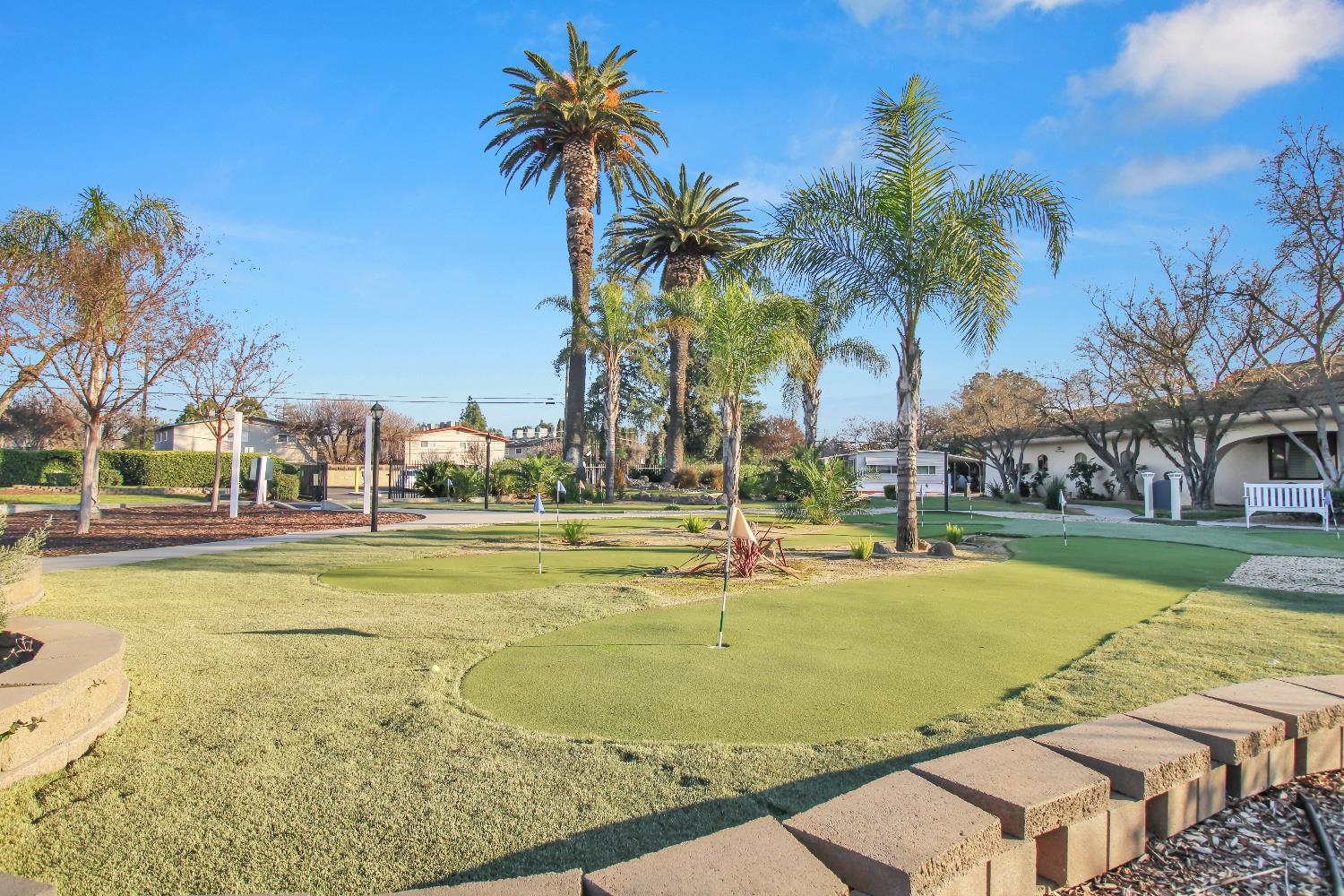 2621 Prescott, Unit 277 Modesto, CA 95350 - Photo 32 of 37 a view of a swimming pool with a lawn chairs under palm trees