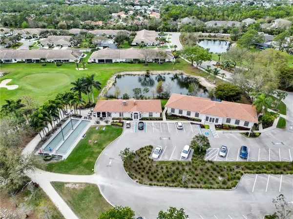 an aerial view of a house with a garden