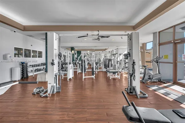 a view of a room with gym equipment