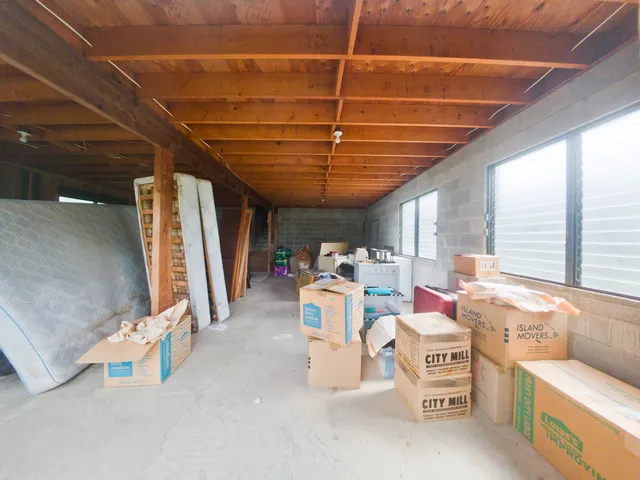 a view of a garden with a building