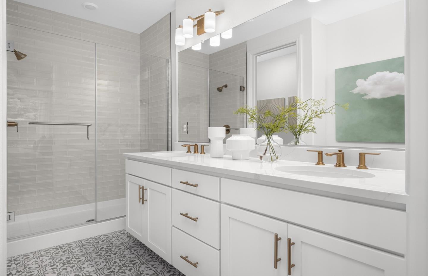 2419 Willow Way San Mateo, CA 94403 - Photo 14 of 17 a bathroom with double vanity sink a shower and a mirror