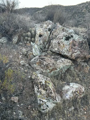 a view of a mountain in the distance in a field