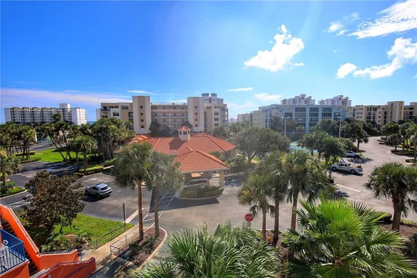 a city view with tall buildings