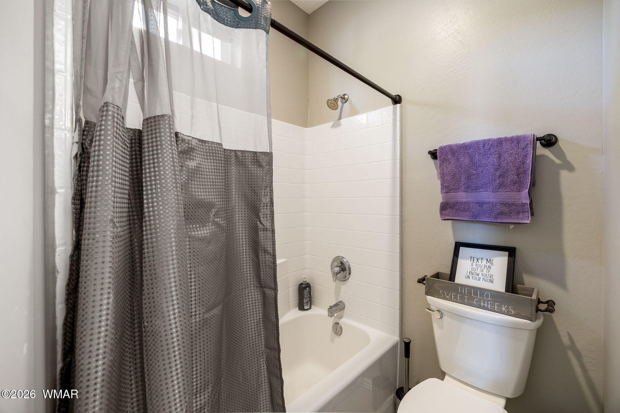 1940 Stonegate Way Heber, AZ 85928 - Photo 32 of 62 a bathroom with a toilet and a shower curtain