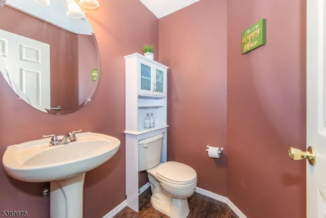 a bathroom with a sink mirror and toilet