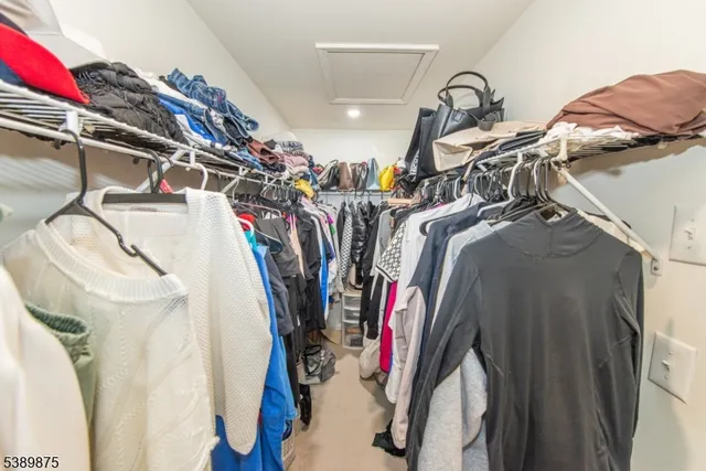 a view of walk in closet with clothes