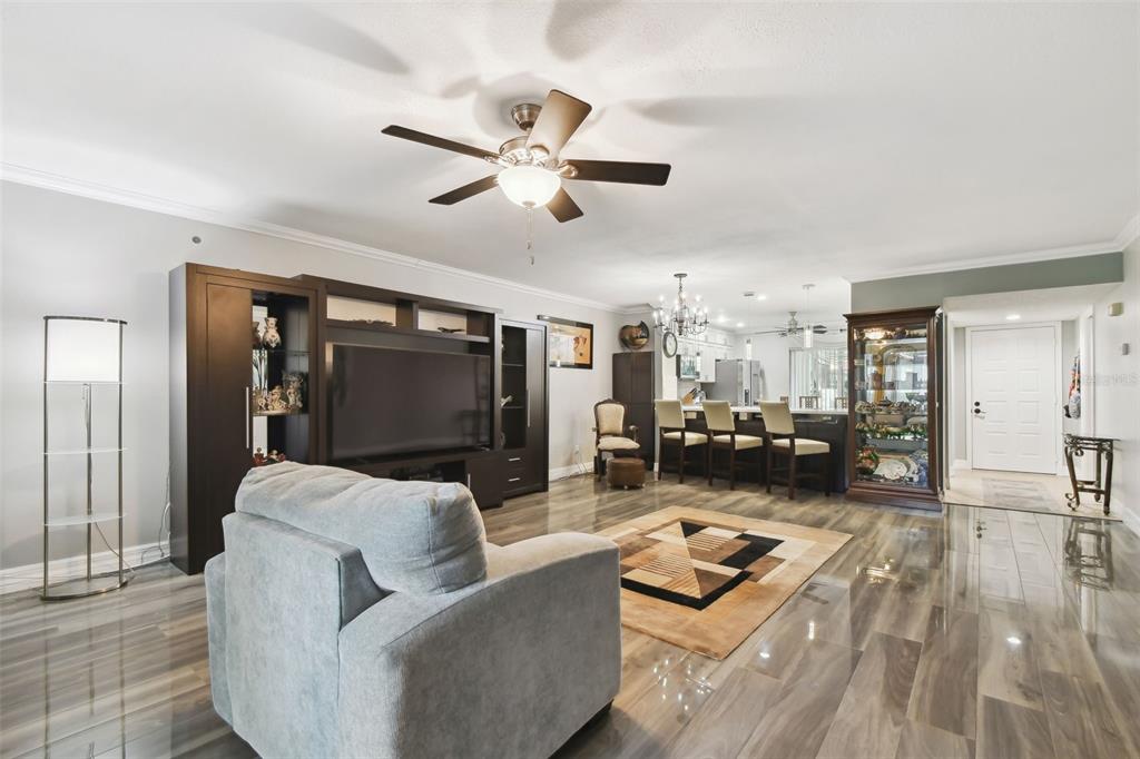 1801 East Lake Road South, Unit 3A Palm Harbor, FL 34685 - Photo 5 of 56 a living room with furniture and a flat screen tv