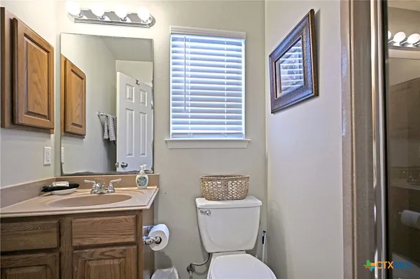 a bathroom with a toilet a sink and mirror