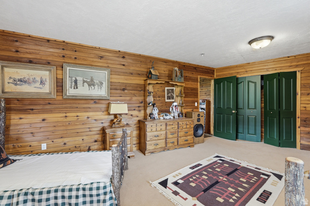 6 Beaver Springs Rancheros Oakley, UT 84055 - Photo 35 of 68 Warm wood-paneled walls, carpeted flooring, and a flush-mount ceiling light