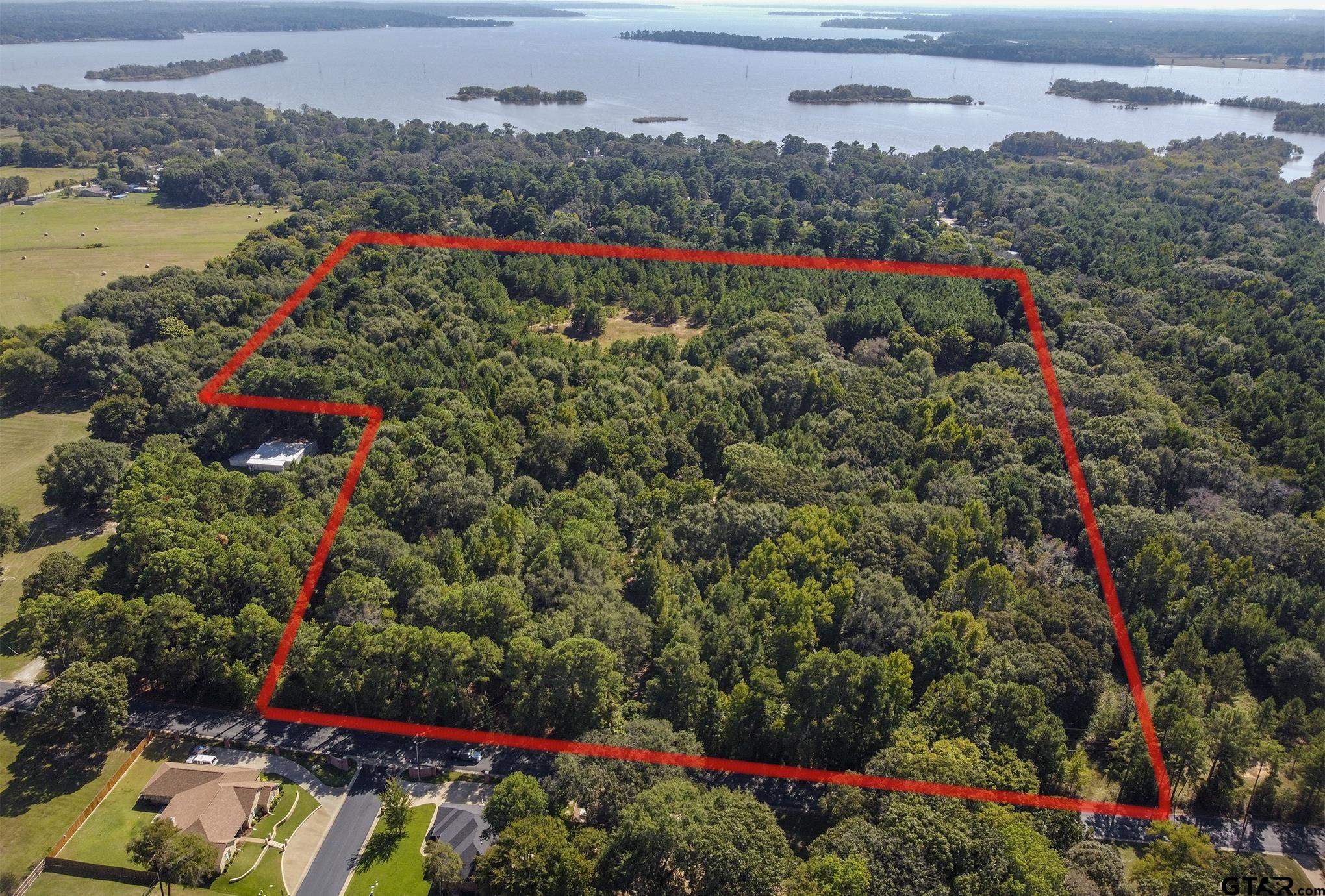 Aerial view with Lake Palestine in the background