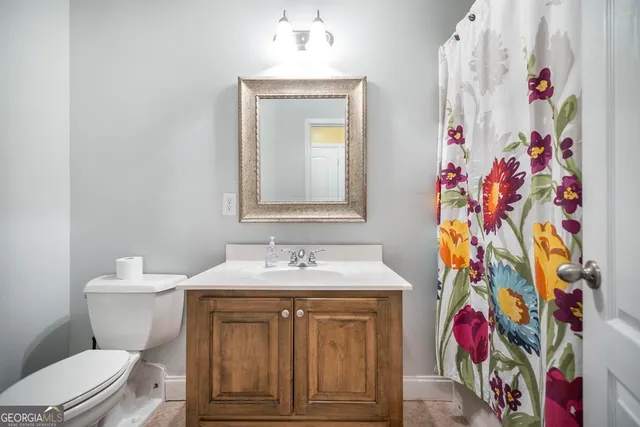a bathroom with a sink toilet and vanity