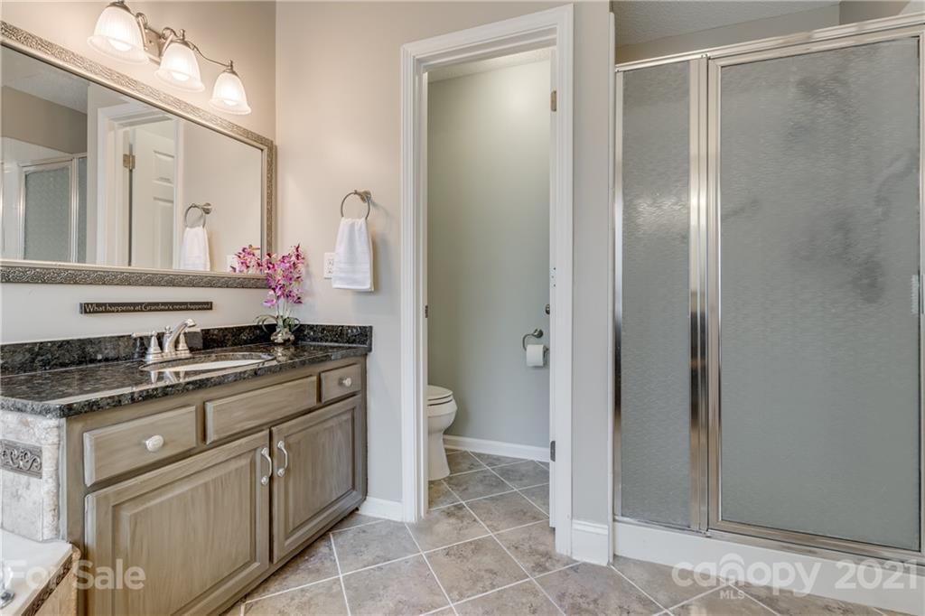 711 Monticello Drive Fort Mill, SC 29708 - Photo 24 of 45 a bathroom with a granite countertop sink a toilet and a mirror