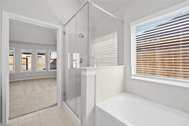 a bathroom with a bathtub and a shower