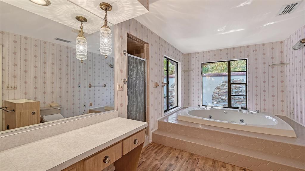 4674 Hidden River Road Sarasota, FL 34240 - Photo 18 of 46 a spacious bathroom with a tub sink and mirror