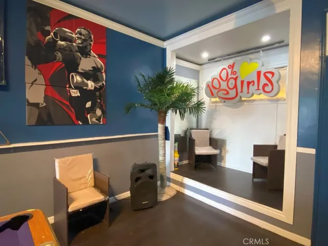 a view of a room with furniture and a potted plant