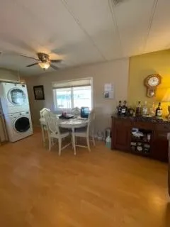 a workspace with furniture and window