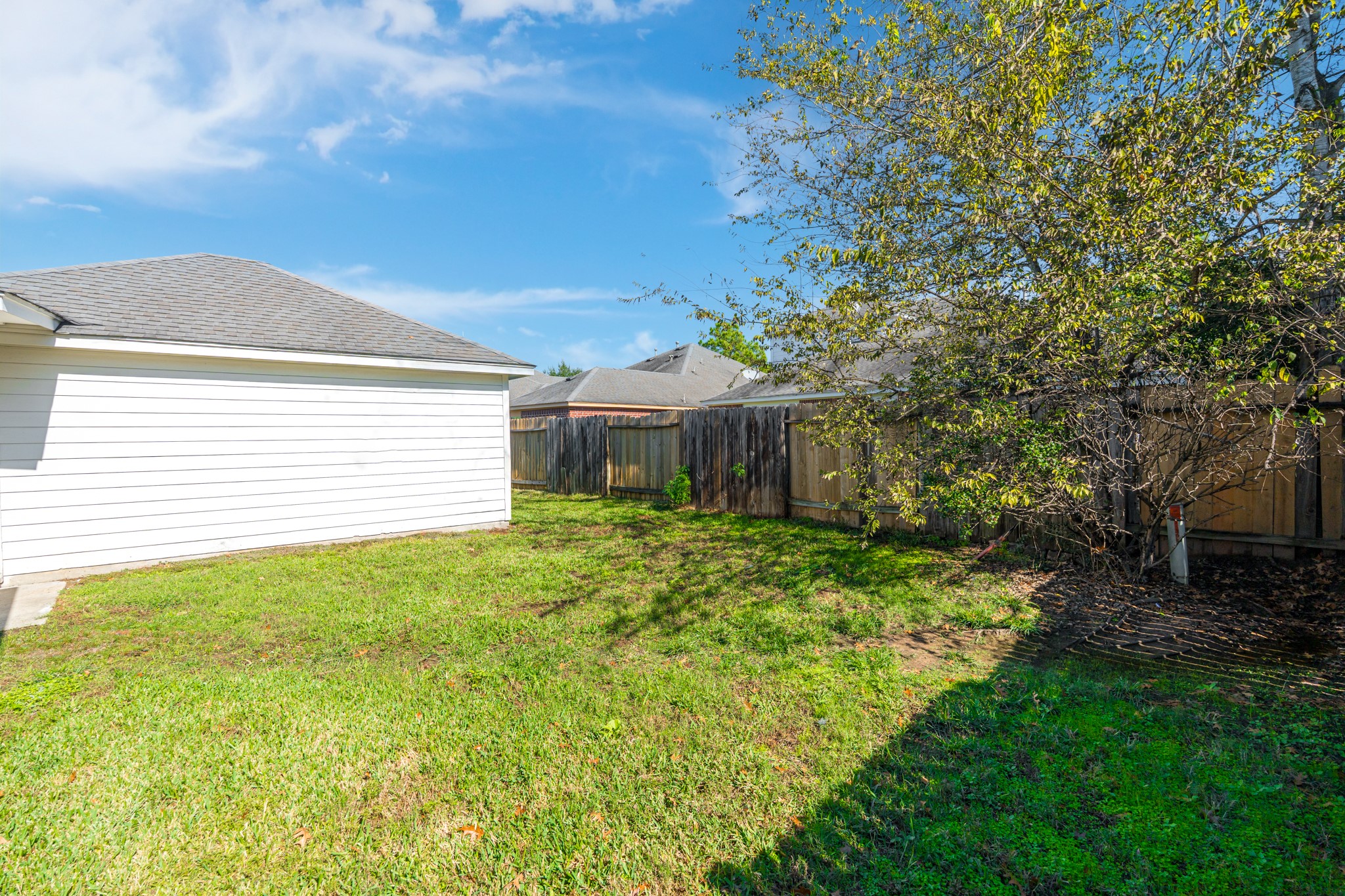 25506 Brisk Spring Court Spring, TX 77373 - Photo 38 of 45 a backyard of a house with plants and large tree