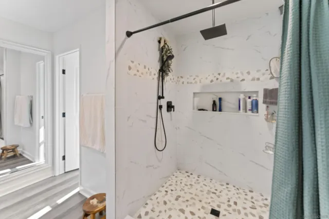 a bathroom with a shower