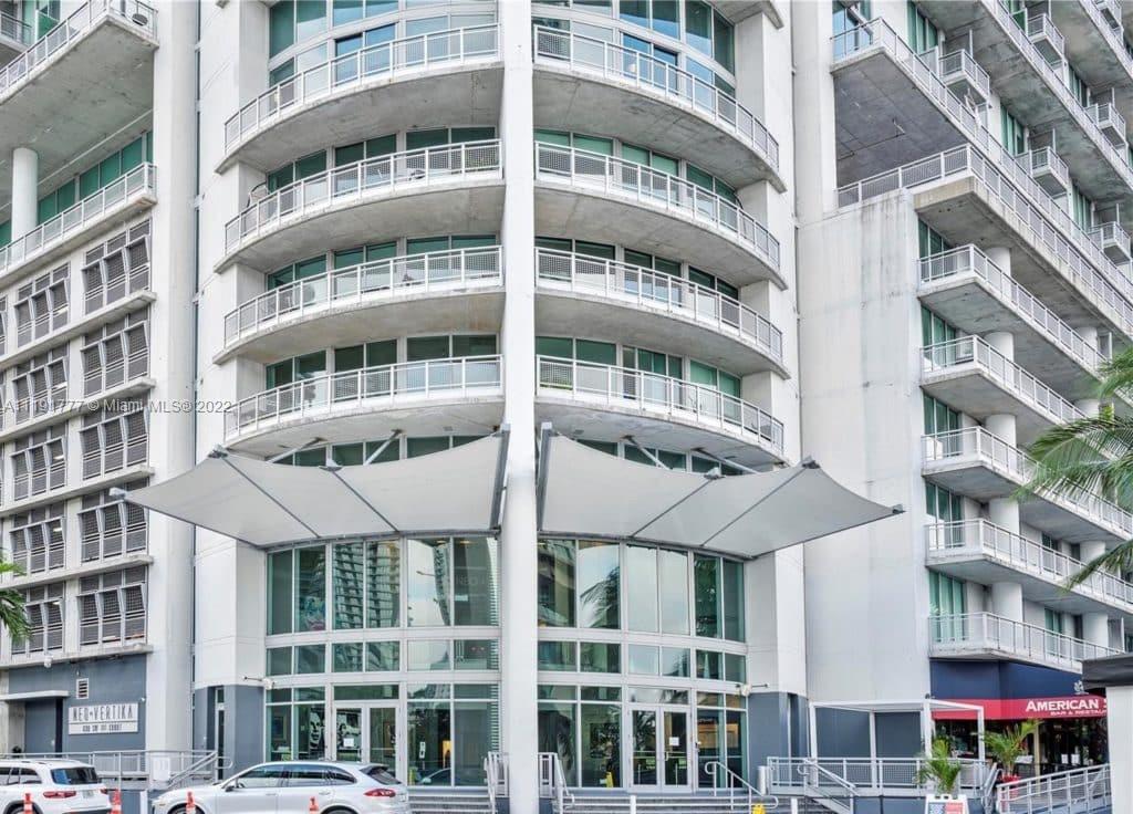 a front view of a multi story building