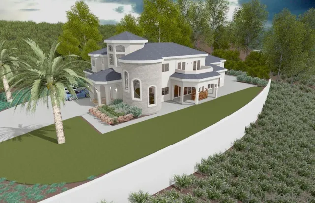 a front view of a house with a garden